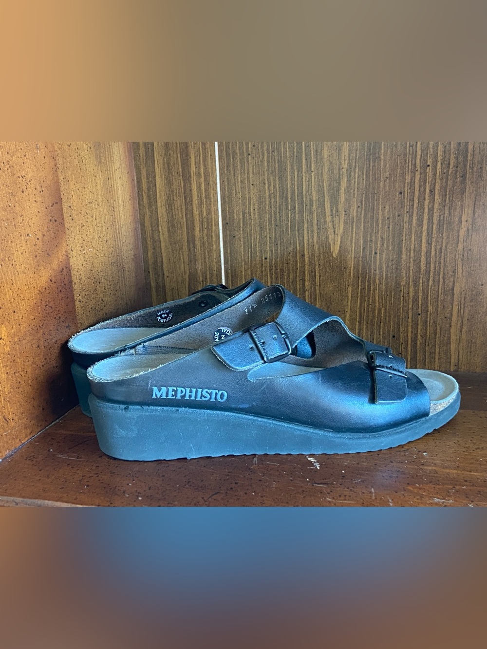 Womens Mephisto Black Leather Buckle Slide Sandals Air Relax 39 New